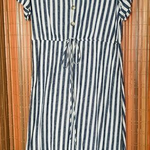 Everly Blue and White Striped Casual Dress